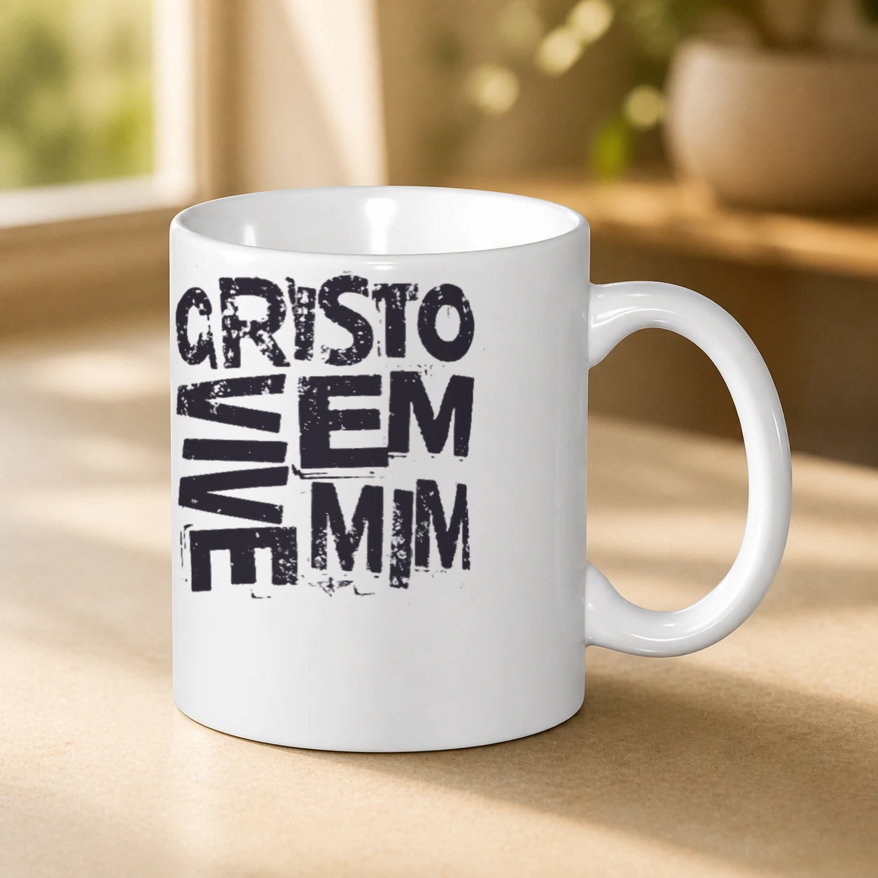 Caneca 325 ml Cristo Vive em Mim em cena de uso no Brasil