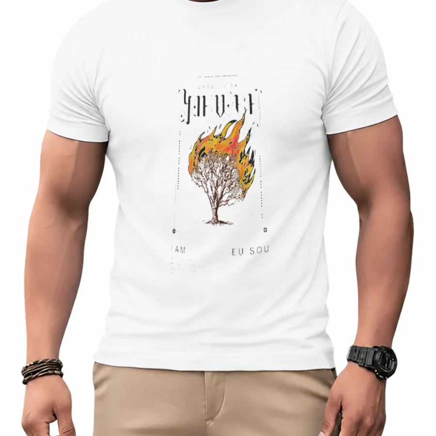 Camiseta dry Êxodo 3:14 · Yahweh em mockup frontal