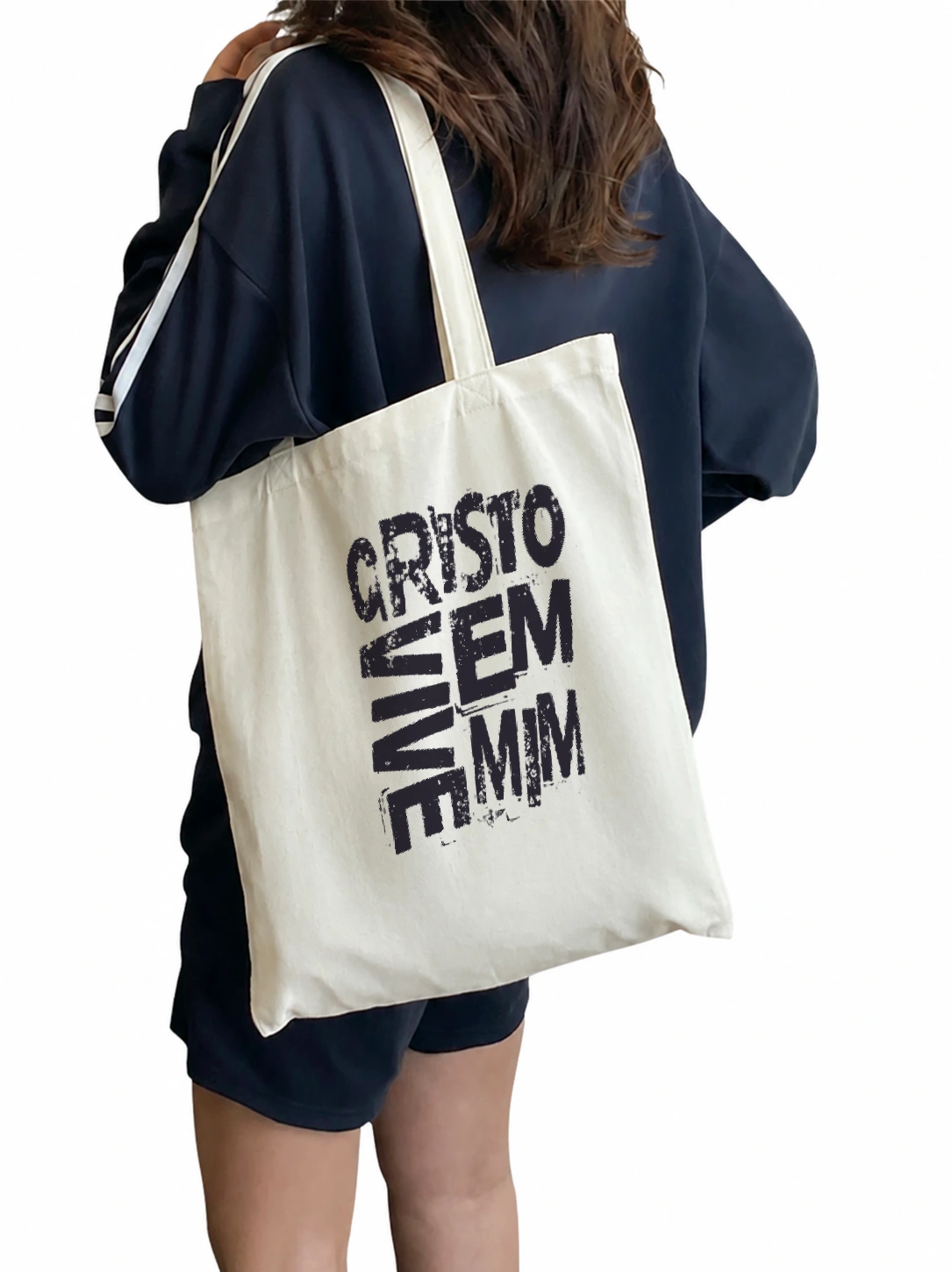 Ecobag de algodão Cristo Vive em Mim | Fé que Veste