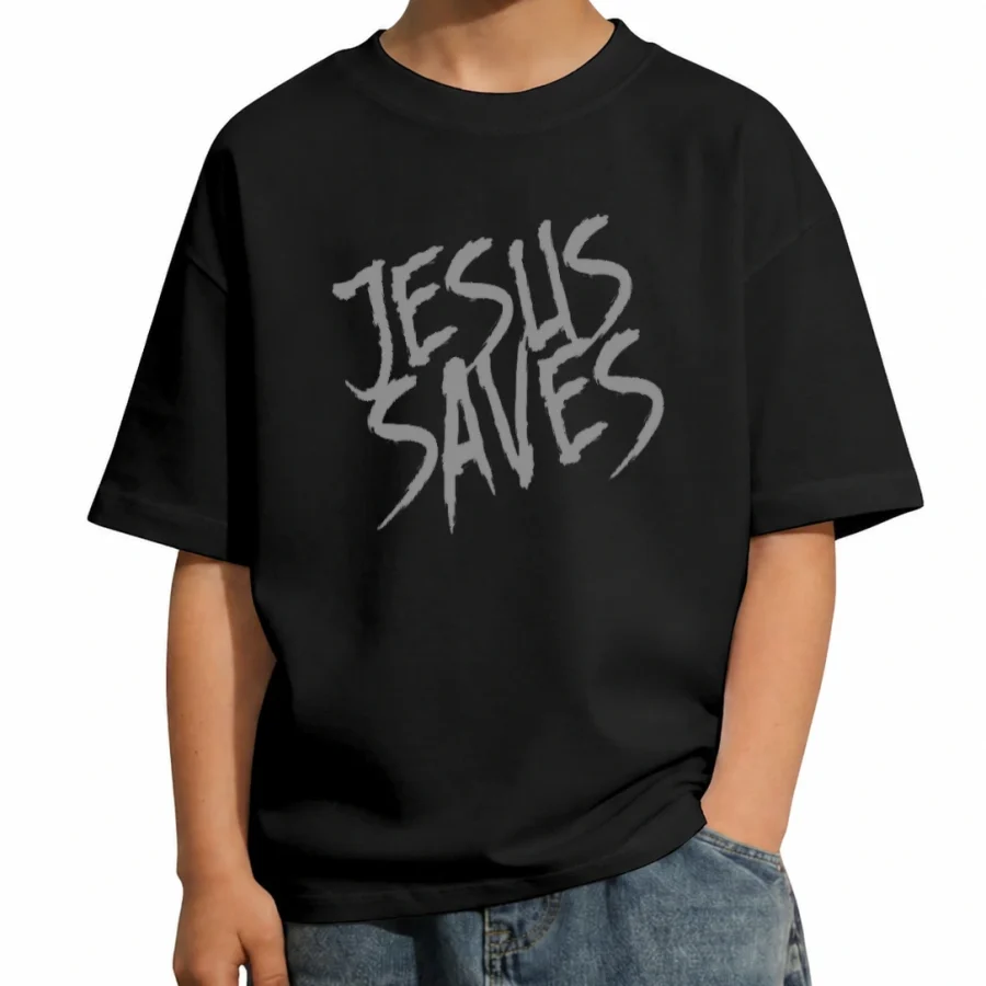Camiseta infantil 180g Jesus Saves M-1 em mockup frontal