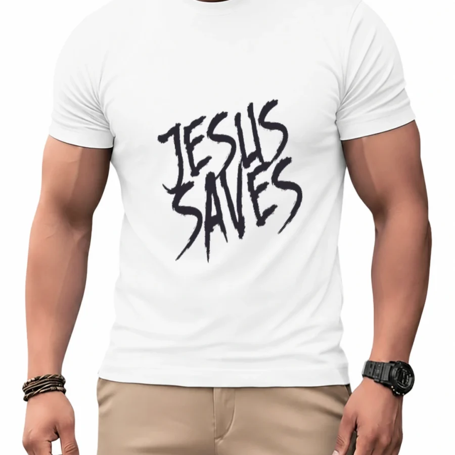 Camiseta dry Jesus Saves M-1 em mockup frontal