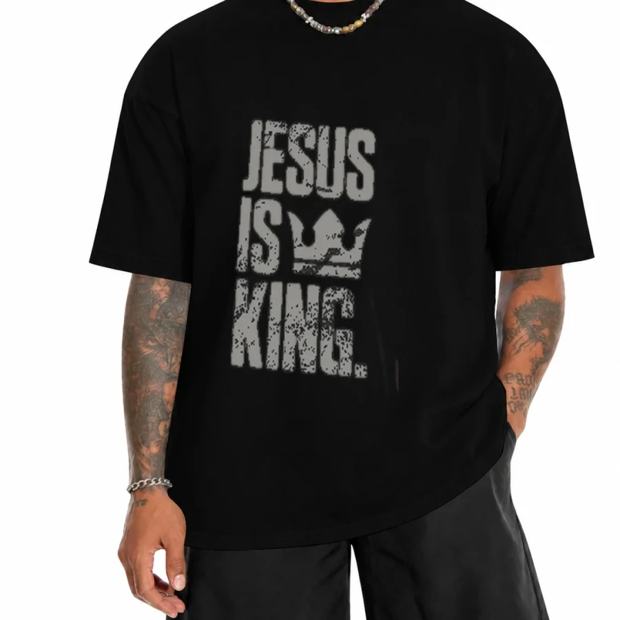 Camiseta 180g Jesus Is King M-2 em mockup frontal