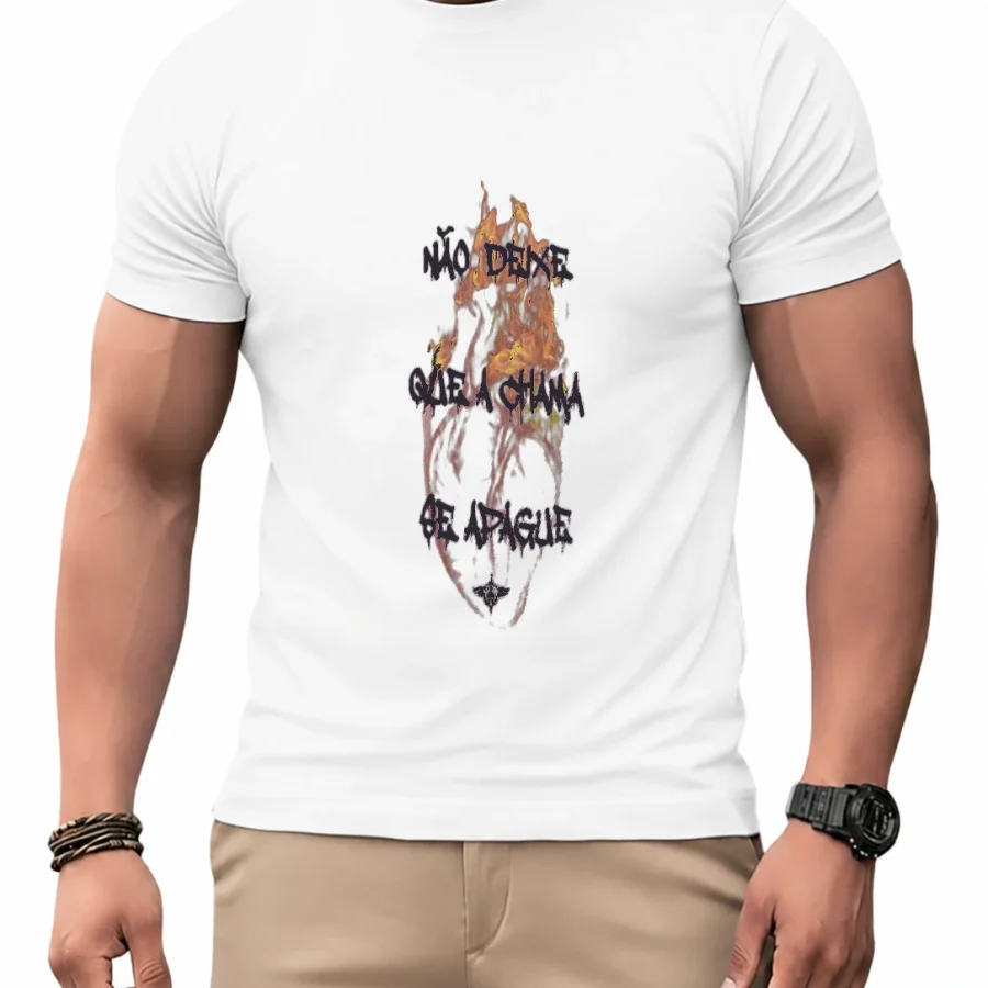 Camiseta dry Coração em Chamas em mockup frontal