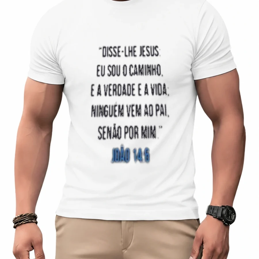 Camiseta dry João 14:6 · Leão de Judá em mockup frontal